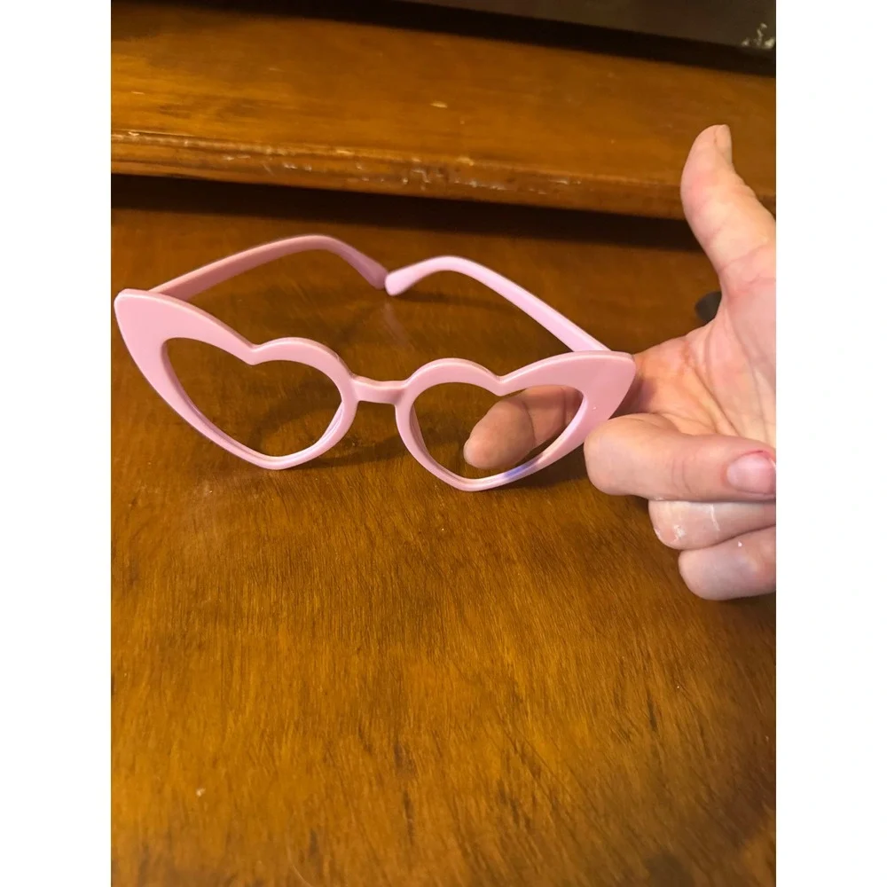 Pink Heart Shaped Glasses Frames Novelty Costume Eyewear Clear Lens Retro Kitsch